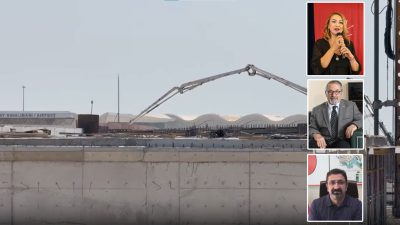 Depremde hasar gören ve kullanılamaz hale gelen Hatay Havalimanının yine